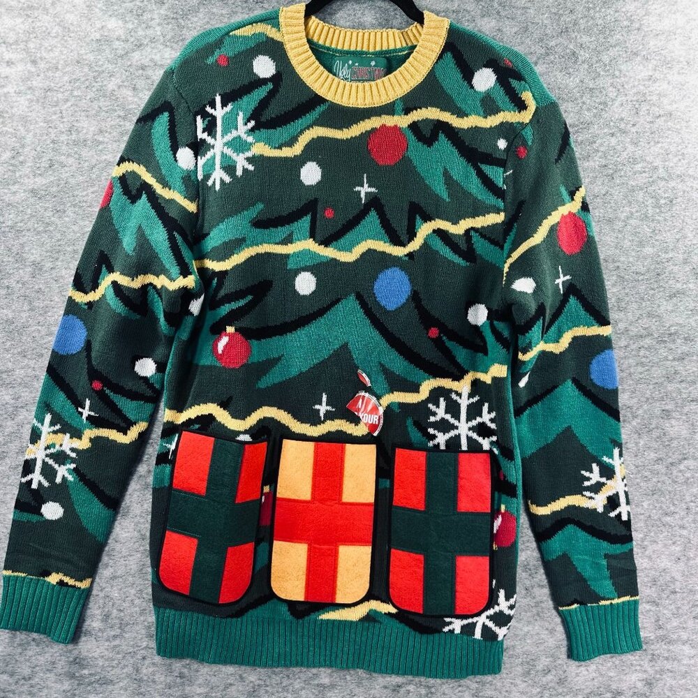 Ugly Christmas Sweater Mens M Drink Holder Knit Pullover Novelty - Picture 2 of 8